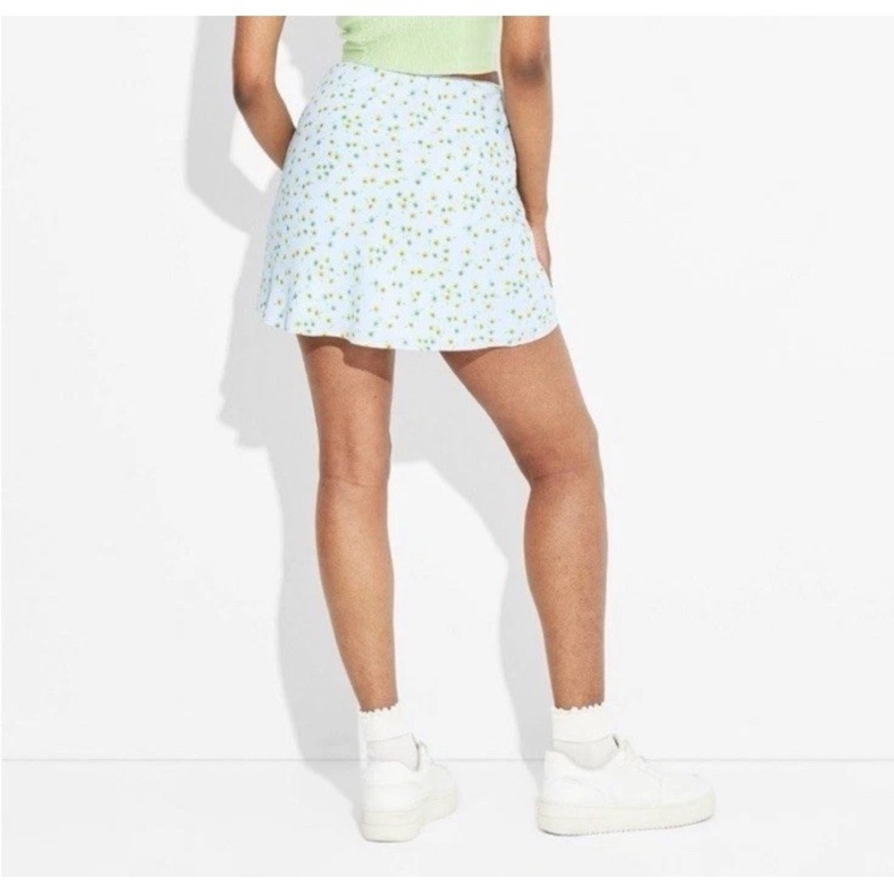 Wild Fable Large Floral Pull On A-Line Mini Skirt Blue Delicate Feminine NEW L - Picture 4 of 14